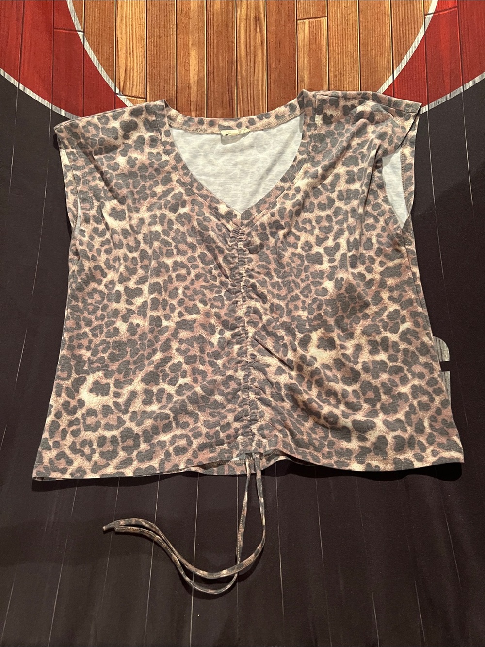 Mystree Leopard Print V-Neck Crop Top - Taupe Brown